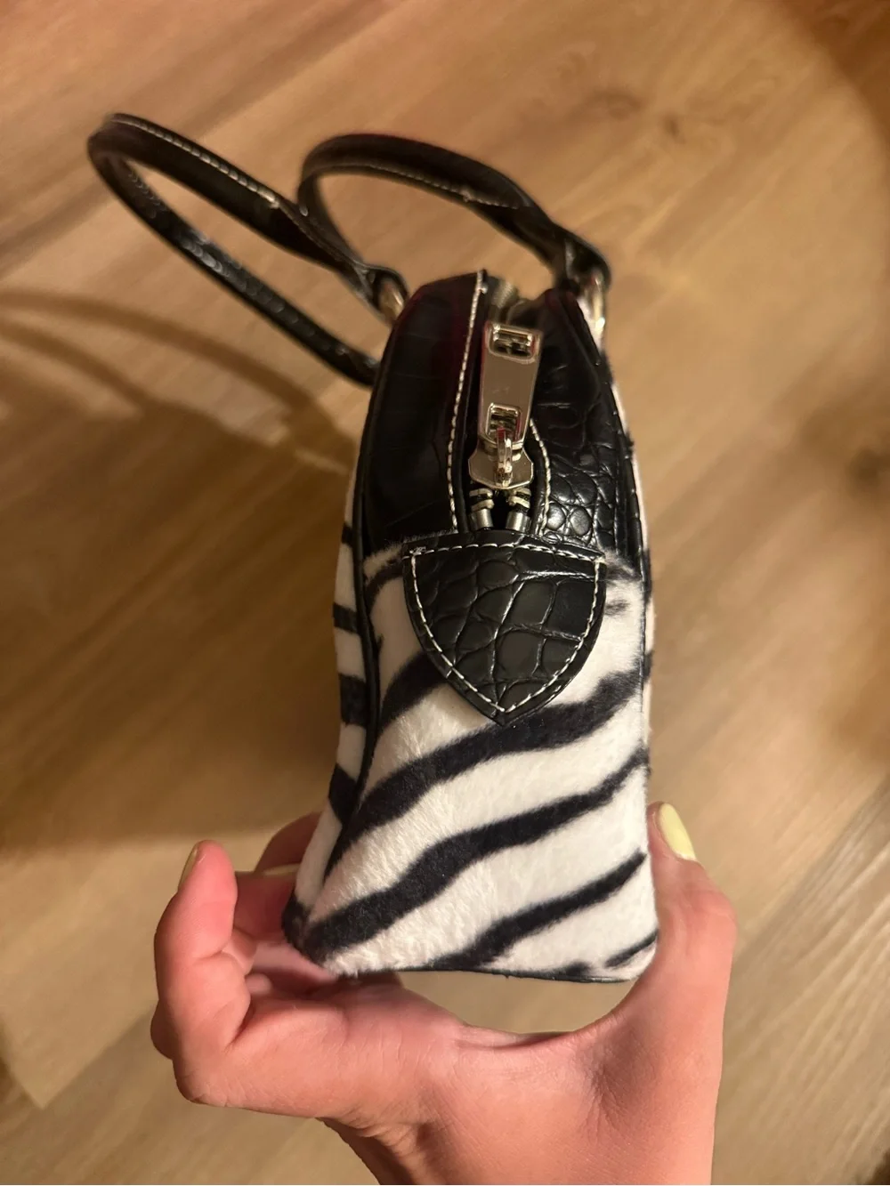 Y2K Black & White Zebra Print Handbag with Black Accents